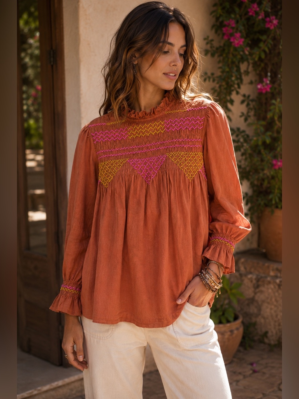 Ivy Jane NWT Smocked Boho Blouse – Size Small boho cottagecore embroidered